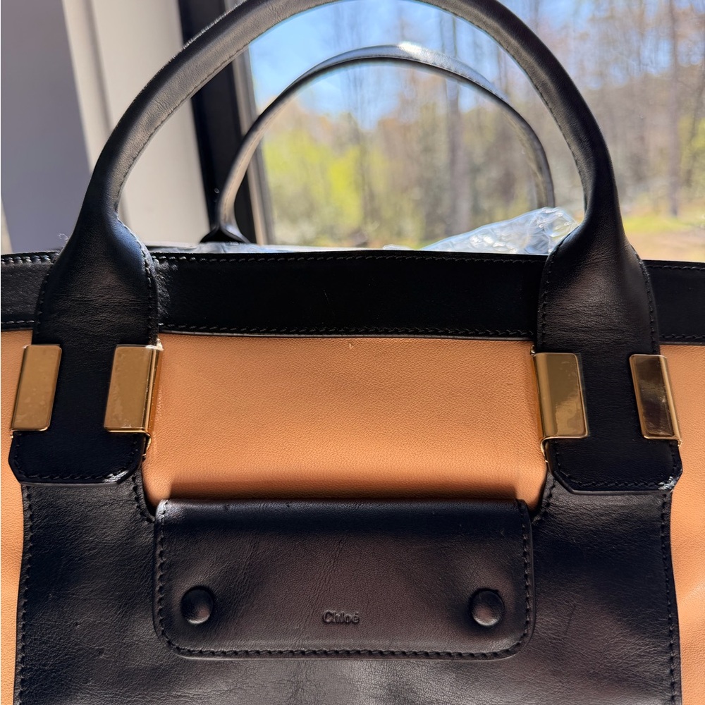Chloe. Two-Tone ,2-way. Black and Camel Leather Satchel